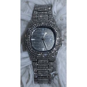 PINTIME Y2K Bling Rhinestone Watch Silver Tone Stainless Steel w/ Box